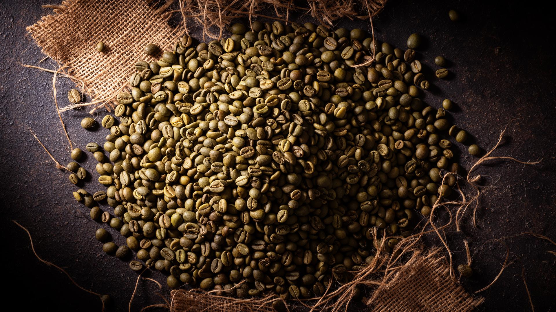 Grãos de café cru selecionados