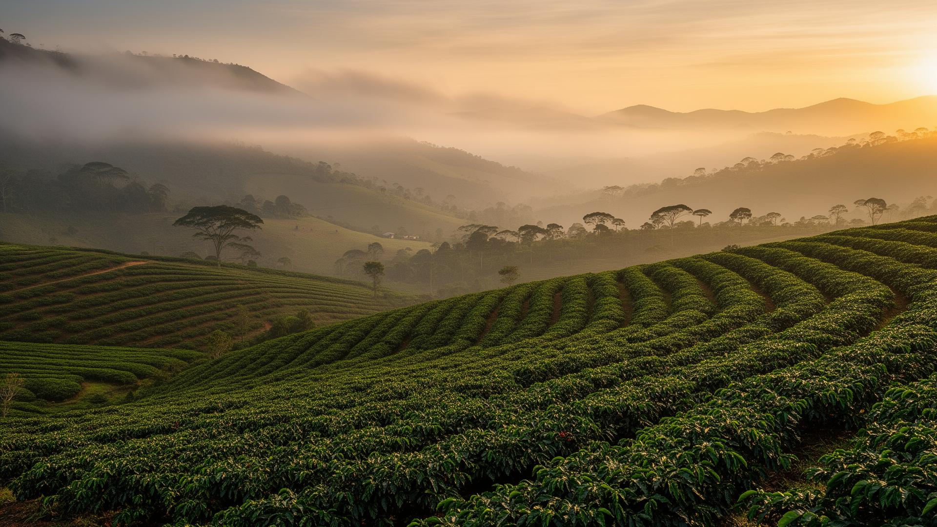 Plantação de café nas montanhas das Matas de Minas